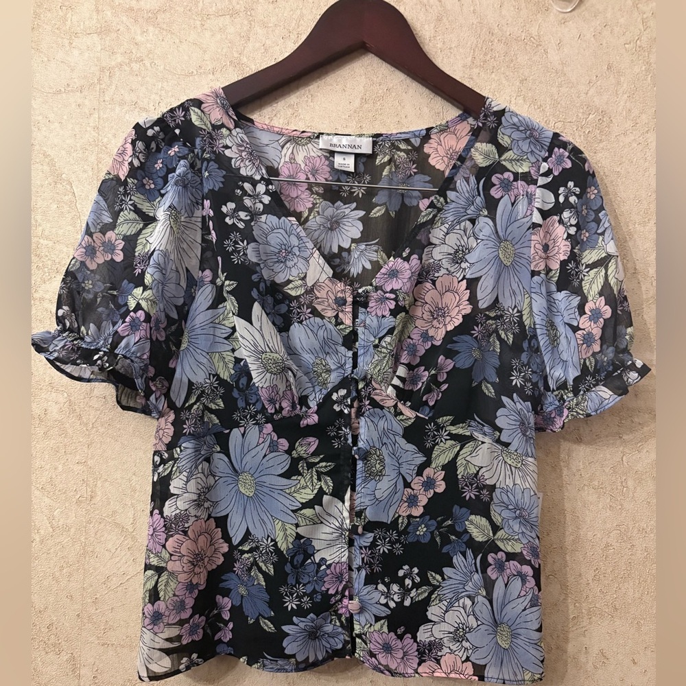 Brannan Puff Short Sleeve Blouse (Bust 34”Length 20”)